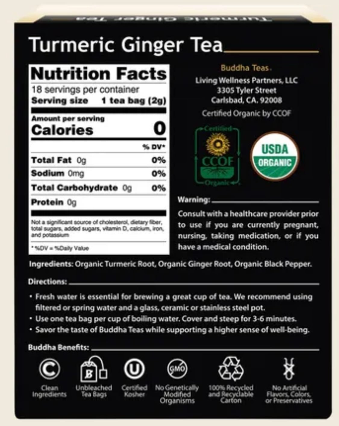 Organic Herbal Tea Bags Turmeric Ginger Tea 18pk